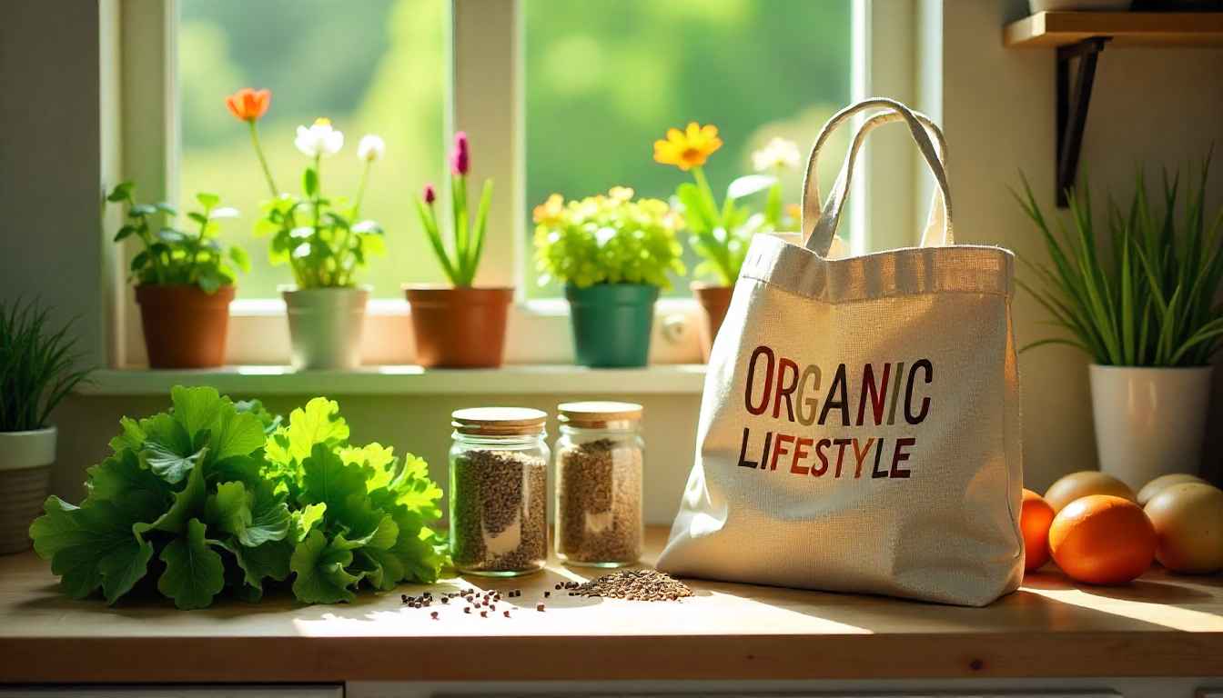 Organic lifestyle kitchen with natural food and eco-friendly storage