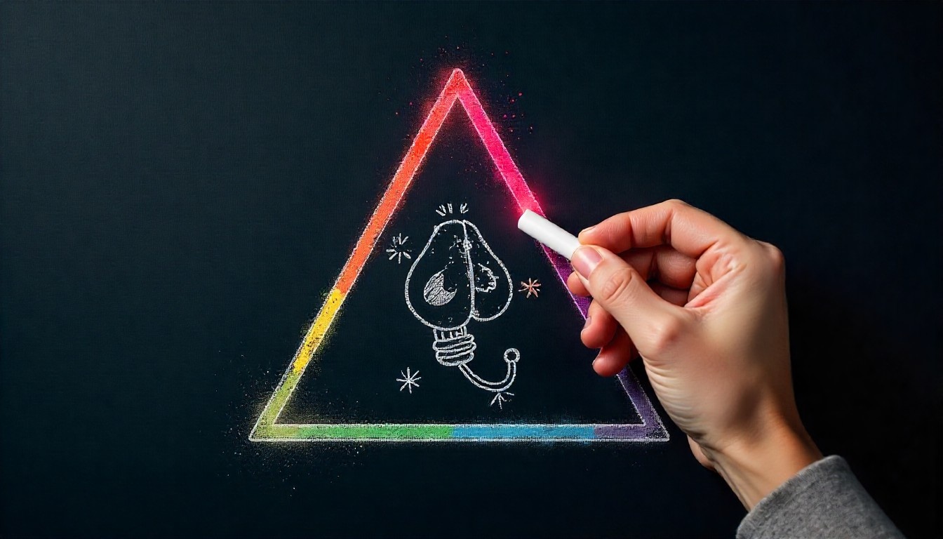 The health triangle definition being illustrated on a chalkboard.