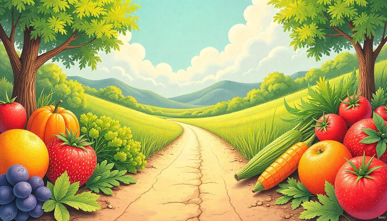 A person at a crossroads between healthy and unhealthy lifestyle choices.